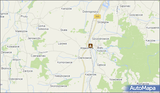 mapa Wąwolnica gmina Strzelin, Wąwolnica gmina Strzelin na mapie Targeo