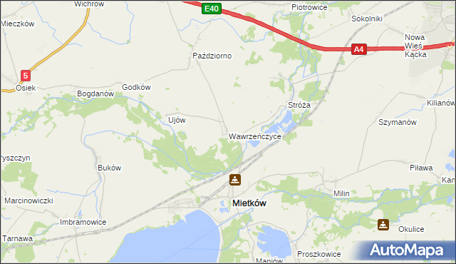 mapa Wawrzeńczyce gmina Mietków, Wawrzeńczyce gmina Mietków na mapie Targeo