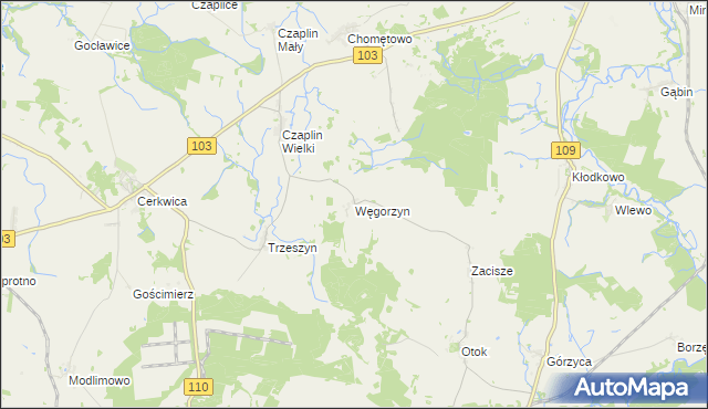 mapa Węgorzyn gmina Karnice, Węgorzyn gmina Karnice na mapie Targeo