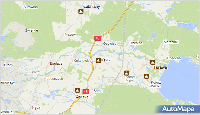 mapa Węgry gmina Turawa, Węgry gmina Turawa na mapie Targeo