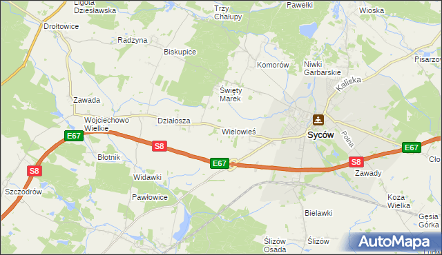 mapa Wielowieś gmina Syców, Wielowieś gmina Syców na mapie Targeo