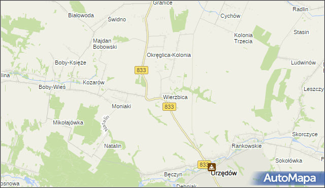 mapa Wierzbica gmina Urzędów, Wierzbica gmina Urzędów na mapie Targeo