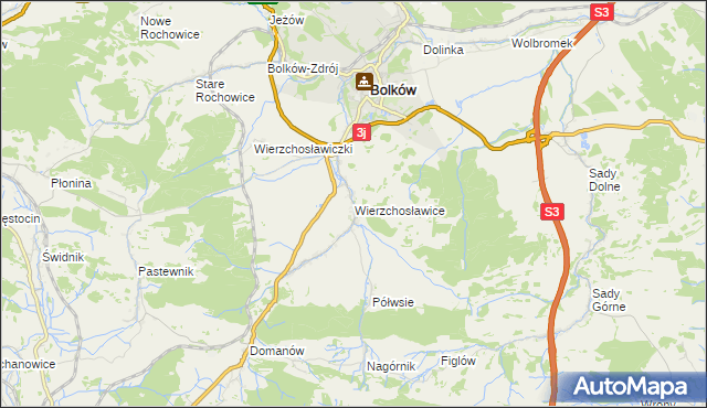 mapa Wierzchosławice gmina Bolków, Wierzchosławice gmina Bolków na mapie Targeo