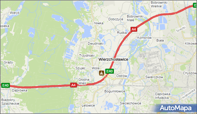 mapa Wierzchosławice powiat tarnowski, Wierzchosławice powiat tarnowski na mapie Targeo