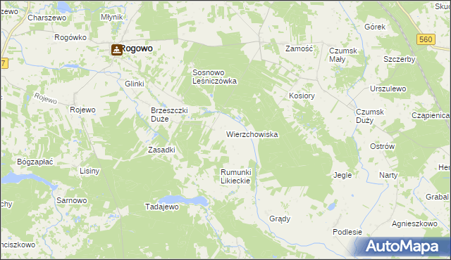 mapa Wierzchowiska gmina Rogowo, Wierzchowiska gmina Rogowo na mapie Targeo