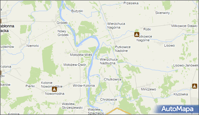 mapa Wierzchuca Nadbużna, Wierzchuca Nadbużna na mapie Targeo