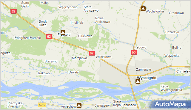 mapa Wilczkowo gmina Wyszogród, Wilczkowo gmina Wyszogród na mapie Targeo