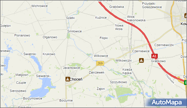 mapa Wilkowice gmina Choceń, Wilkowice gmina Choceń na mapie Targeo