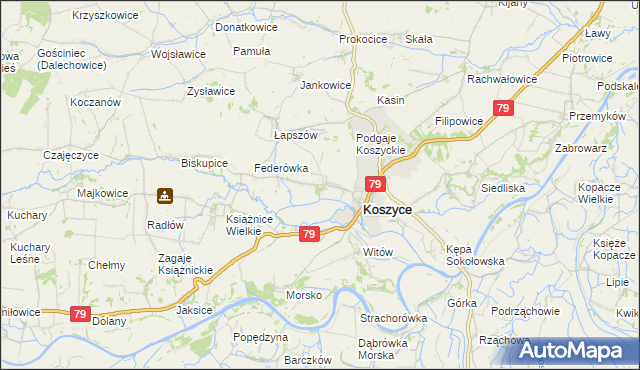 mapa Włostowice gmina Koszyce, Włostowice gmina Koszyce na mapie Targeo