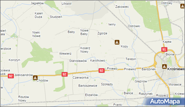 mapa Wojciechowo gmina Chodów, Wojciechowo gmina Chodów na mapie Targeo