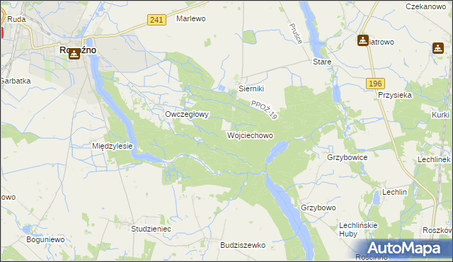 mapa Wojciechowo gmina Rogoźno, Wojciechowo gmina Rogoźno na mapie Targeo