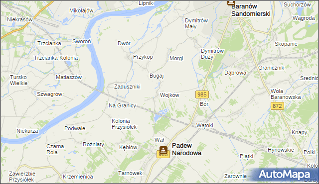 mapa Wojków gmina Padew Narodowa, Wojków gmina Padew Narodowa na mapie Targeo