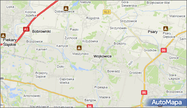 mapa Wojkowice powiat będziński, Wojkowice powiat będziński na mapie Targeo