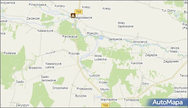 mapa Wola Lubecka gmina Wodzisław, Wola Lubecka gmina Wodzisław na mapie Targeo