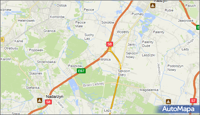 mapa Wolica gmina Nadarzyn, Wolica gmina Nadarzyn na mapie Targeo