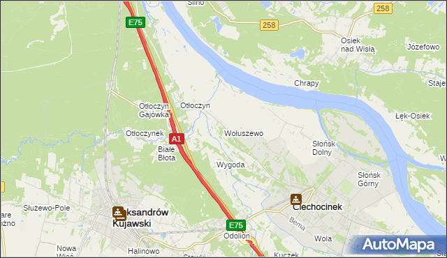 mapa Wołuszewo, Wołuszewo na mapie Targeo