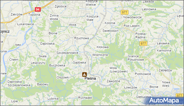 mapa Woźniczna, Woźniczna na mapie Targeo