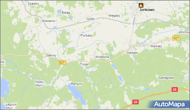 mapa Wrzesina gmina Jonkowo, Wrzesina gmina Jonkowo na mapie Targeo