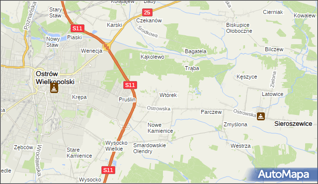 mapa Wtórek gmina Ostrów Wielkopolski, Wtórek gmina Ostrów Wielkopolski na mapie Targeo