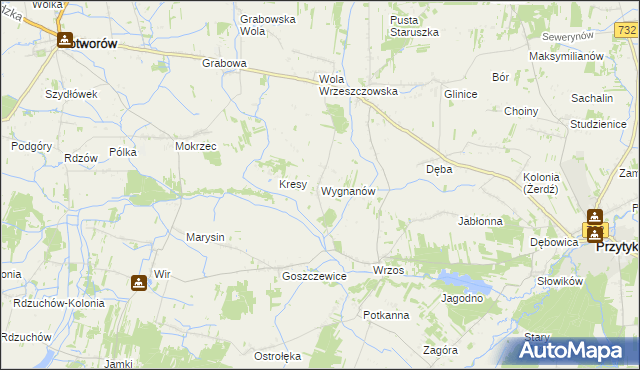 mapa Wygnanów gmina Przytyk, Wygnanów gmina Przytyk na mapie Targeo