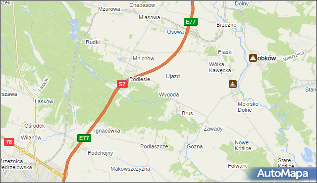 mapa Wygoda gmina Jędrzejów, Wygoda gmina Jędrzejów na mapie Targeo