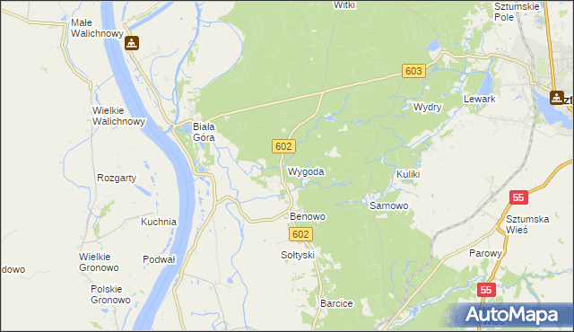 mapa Wygoda gmina Sztum, Wygoda gmina Sztum na mapie Targeo