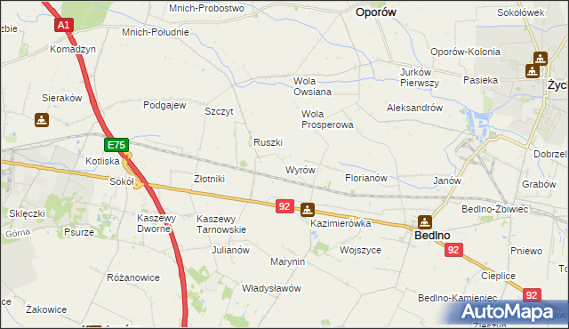 mapa Wyrów gmina Bedlno, Wyrów gmina Bedlno na mapie Targeo