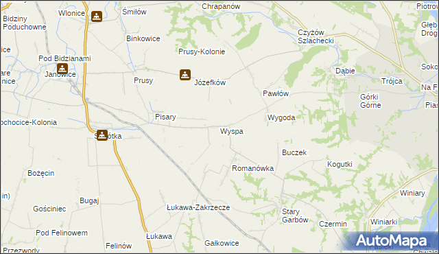 mapa Wyspa gmina Zawichost, Wyspa gmina Zawichost na mapie Targeo