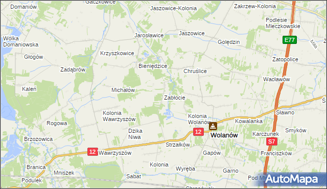 mapa Zabłocie gmina Wolanów, Zabłocie gmina Wolanów na mapie Targeo