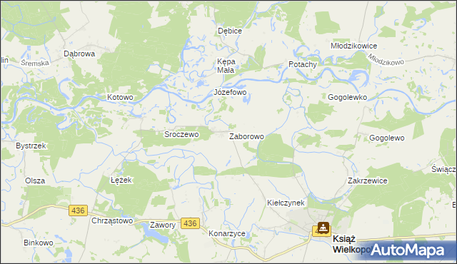 mapa Zaborowo gmina Książ Wielkopolski, Zaborowo gmina Książ Wielkopolski na mapie Targeo