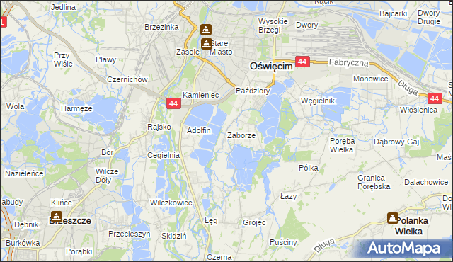 mapa Zaborze gmina Oświęcim, Zaborze gmina Oświęcim na mapie Targeo