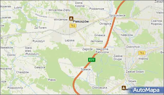 mapa Zagórze gmina Piekoszów, Zagórze gmina Piekoszów na mapie Targeo