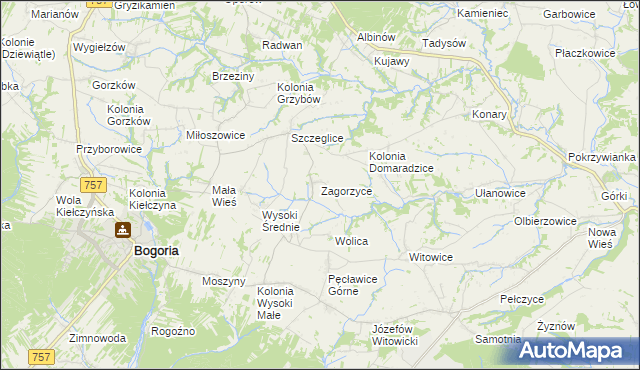 mapa Zagorzyce gmina Bogoria, Zagorzyce gmina Bogoria na mapie Targeo