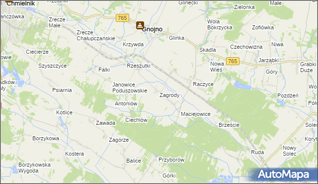 mapa Zagrody gmina Gnojno, Zagrody gmina Gnojno na mapie Targeo