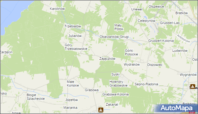 mapa Zajączków gmina Mniszków, Zajączków gmina Mniszków na mapie Targeo