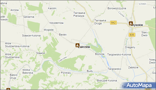 mapa Zakrzew powiat lubelski, Zakrzew powiat lubelski na mapie Targeo