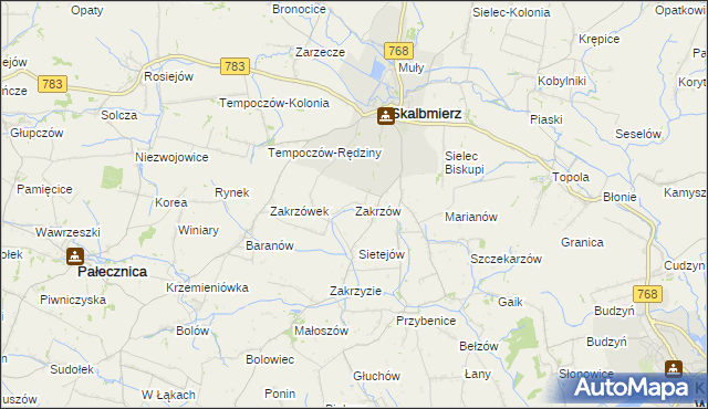 mapa Zakrzów gmina Skalbmierz, Zakrzów gmina Skalbmierz na mapie Targeo