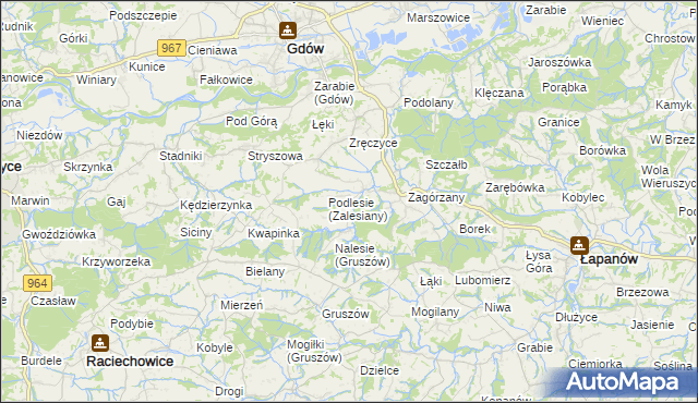 mapa Zalesiany gmina Gdów, Zalesiany gmina Gdów na mapie Targeo