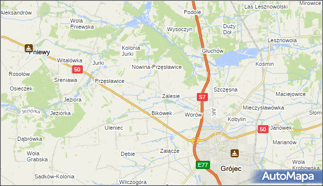 mapa Zalesie gmina Grójec, Zalesie gmina Grójec na mapie Targeo