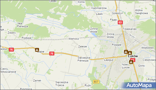 mapa Zalesie gmina Łuków, Zalesie gmina Łuków na mapie Targeo