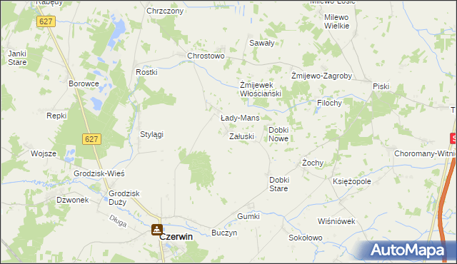 mapa Załuski gmina Czerwin, Załuski gmina Czerwin na mapie Targeo