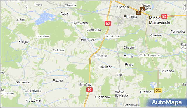 mapa Zamienie gmina Mińsk Mazowiecki, Zamienie gmina Mińsk Mazowiecki na mapie Targeo