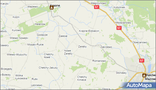 mapa Zaręby gmina Karniewo, Zaręby gmina Karniewo na mapie Targeo