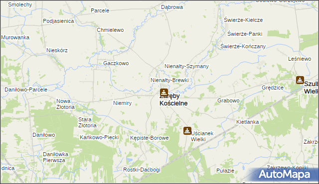 mapa Zaręby Kościelne, Zaręby Kościelne na mapie Targeo