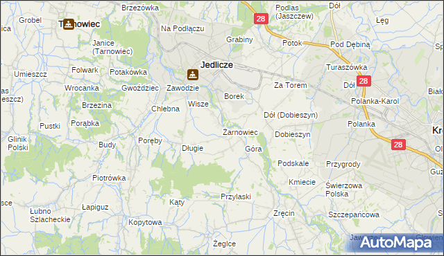 mapa Żarnowiec gmina Jedlicze, Żarnowiec gmina Jedlicze na mapie Targeo