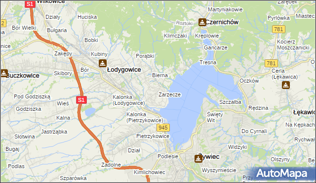 mapa Zarzecze gmina Łodygowice, Zarzecze gmina Łodygowice na mapie Targeo