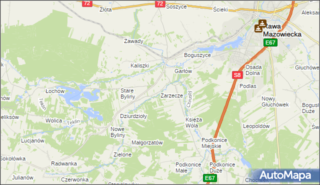 mapa Zarzecze gmina Rawa Mazowiecka, Zarzecze gmina Rawa Mazowiecka na mapie Targeo