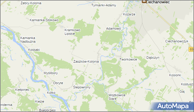 mapa Zaszków gmina Nur, Zaszków gmina Nur na mapie Targeo