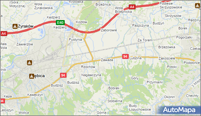 mapa Zawada gmina Dębica, Zawada gmina Dębica na mapie Targeo