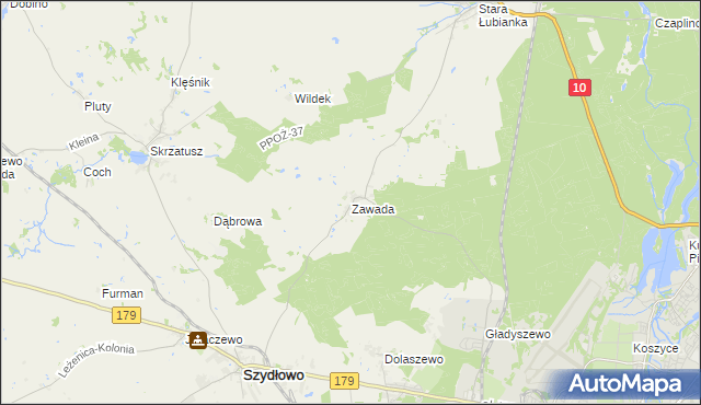 mapa Zawada gmina Szydłowo, Zawada gmina Szydłowo na mapie Targeo